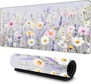 Extended Flower Mouse Pad31.5 * 11.8 * 0.12 inch with Stitched Edges Large Floral Mousepad Long XXL Keyboard and Mouse pad Desk Mat for Work Gaming Office Home