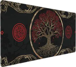 Celtic Viking Tree Life Goddess Mouse Pad 35.5 X 16 Inch XXL Non Slip Stitched Edges Rubber Mousepad
