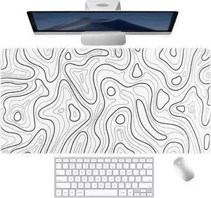Large Gaming Mouse Pad for Desk (31.5x15.7 in) Keyboard and Mouse Pad with Non-Slip Rubber Base Double Stitched Edges Topographic Computer Mousepad XXL Desk Pad Mat for Home and Office(White)