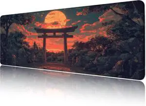 Japanese Forest Full Moon Gaming Mouse Pad with Non-Slip Rubber Base Large Anime Mousepad with Stitched Edges Long Keyboard Mat for Home and Office 31.5 x 11.8 inches