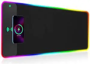 RGB Gaming Mouse Pad with Wireless Charging 15W LED Mouse Mat 31.5 * 11.8 in 10 Light Modes Extra Large Mousepad Non-Slip Rubber Base Computer Keyboard Mat for Gaming MacBook PC Laptop Desk