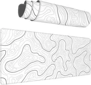 Extended Gaming Mouse Pad Topographic Map Design 31.5 x 11.8 InchesMousepad with Non-Slip Base Stitched Edge Keyboard Mat for Gaming OfficeWhite