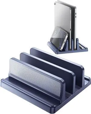 4 in 1 Vertical Laptop Stand Holder Adjustable ABS Plastic Desktop Management Notebook Dock Vertical Laptop Stand Space-Saving for All MacBook/Surface//HP//Chrome Book(Drak Blue)