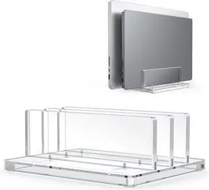 Vertical Laptop Stand for Desk Acrylic Dual Laptop Holder Desktop Clear Adjustable Dock for MacBook Pro Air HP All Gaming Laptops up to 17 (Clear Dual Slot)