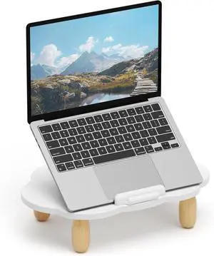 Adjustable Wood Laptop Stand Ergonomic Height Angles Computer Stand Cloud-Shaped Holder Riser Notebook Stand for Desk Compatible with Air Pro  HP  More 10-17.3 Laptops White