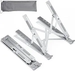 Aluminum Alloy Portable Foldable Laptop Stand Phone Holder - 7 Level Adjustable Ergonomic Design for Laptops Up to 18 Inches