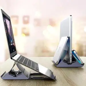Vertical Laptop Stand - Automatic Adjustable Multi-Device Organizer With Non-Slip Silicone Pad - Ideal Home & Office Stand for Men & Women - Desk Dock