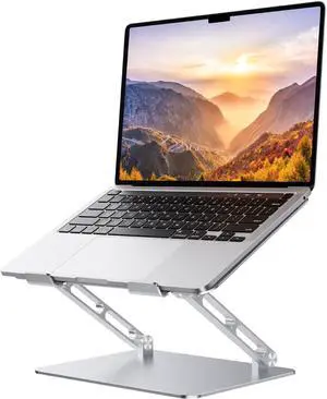 Foldable Aluminum Laptop Stand for 10-17.3 Laptops Height Adjustable Portable Ergonomic Computer Holder Space Saving Desk with Heat Dissipation. Compatible with MacBook//HP etc Silver