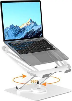 Laptop Stand for Desk Adjustable Computer Notebook Stand with 360° Rotating Base Ergonomic Laptop Riser for Collaborative Work Foldable & Portable Laptop Stand fits for 11-17 Laptops White