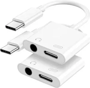 USB C to 3.5mm Headphone and Charger Adapter 2-Pack Type C to Aux Jack Dongle Cable Cord with PD Fast Charging for iPhone 15/16 Pro/Max/Plus iPad  Galaxy S22/S23/S24 Ultra Note 20