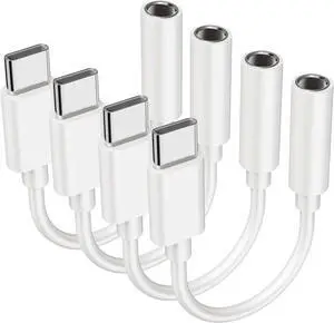 4PCS Type USB C to 3.5mm Female Headphone Jack Adapter USB Type C to Aux Audio Dongle Cable Cord Compatible with  S20/S20+/S20 Ultra Pixel 4/+ 4XL and More USB C Devices