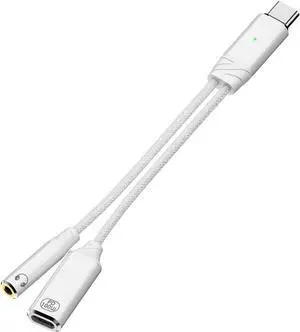 USB C to 3.5mm Headphone Adapter with 100W PD Charging USB Type C Male to 3.5mm Jack Headphone Female Converter 2-in-1 USB-C Audio & Power Cable Supports Line Control and Calls - White