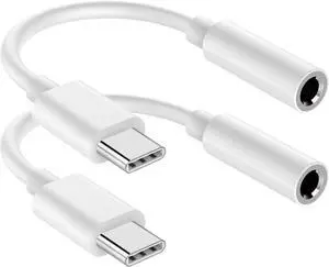 USB C to 3.5mm Audio Headphone Jack Adapter (2Pack) Aux to USB C Dongle Cord Cable Compatible with iPhone 16/15 Series/iPad Pro/ Galaxy S25 S24 S23 Ultra/Google Pixel - White