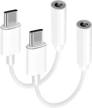 USB-C to 3.5mm Audio Headphone Adapter 2-Pack Type C to Jack Dongle Adapter Cable Cord Compatible with  iPhone 16/15/Pro/Max/Plus iPad MacBook  Galaxy S24/S23/S22/S21/Ultra Pixel