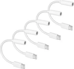 5 Pack USB C to 3.5mm Headphone Jack Adapter Type C Audio Aux Cable Dongle Compatible for iPhone 16/15/15 Plus/15 Pro/15 Pro Max/iPad/Pixel  Galaxy S23 S22 S21 S20 Ultra Z Flip/Note