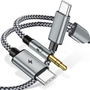 USB C to 3.5mm Car Aux Cable with USB C Charger (White)