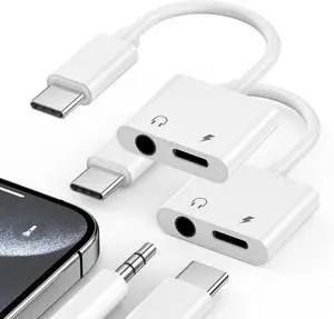 [MFi Certified] iPhone 16 Headphone Adapter 2 Pack USB Type C to 3.5 mm Headphone Jack Aux Audio and Charger Splitter Dongle Adapter for iPhone 16/16 Plus/16 Pro/16 Pro Max/15/15 Pro/15 Pro Max