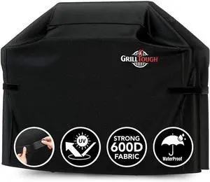 Heavy Duty BBQ Grill Cover for Outdoor Grill 58 Inch  Waterproof Weather Resistant UV & Fade Resistant with Adjustable Straps  Gas Grill Cover for Weber Genesis Charbroil etc. Black
