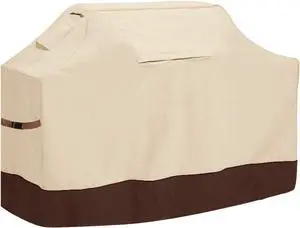 Grill Cover 58-inch Waterproof BBQ Cover 600D Heavy Duty Gas Grill Cover UV & Dust & Rip & Fading Resistant Suitable for Weber Brinkmann Char Broil Grills and More Beige