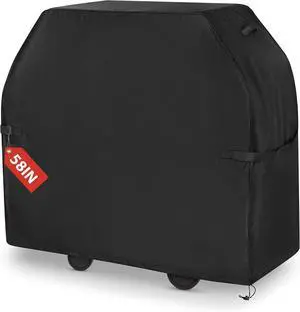 Grill Cover for Outdoor Grill 58 Inch for BBQ Barbecue Heavy Duty Waterproof UV & Fade Resistant with Hook-and-Loop Straps & Adjustable Hem Drawstring Outside.