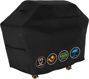 Grill Cover 65 x 30 x 46 inch 900D Heavy Duty Gas BBQ Cover w/Side Fasteners Straps Waterproof & Weather Resistant for Your Weber Char-Broil Brinkmann Holland Jenn Air (Black)