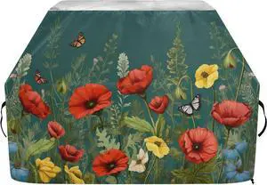 Colorful Flower Grill Cover 65 Inch Heavy Duty Outdoor Barbecue Cover Waterproof BBQ Gas Grill Cover with Adjustable Straps for Most Grills