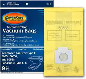 Replacement Vacuum Bags made to fit Kenmore Canister Type C or Q 50555 50558 50557 and Panasonic Type C-5 Vacuums 9 pack
