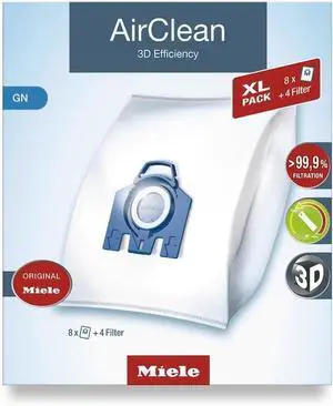 Original AirClean 3D Efficiency GN Vacuum Cleaner Bags for Complete C2/C3 Classic C1 and S8/S5/S2 Models Filters More Than 99.9% of Dust XL Pack of 8  10455150