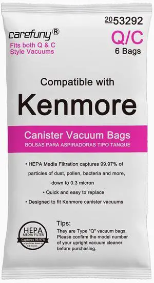 6 Pack Type Q HEPA Canister Vacuum Bags for Kenmore 53292 Replacement Canister Vacuum Cleaner Bags for Kenmore 81214 81414 81614 81615 81714 21814 BC7005 BC3005 BC2005
