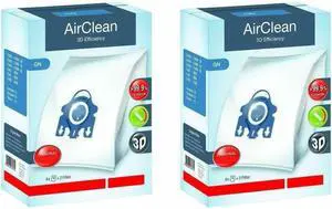 Original GN AirClean 3D Efficiency Vacuum Cleaner Bags for Classic C1 Complete C2/C3 and S2/S5/S8 Vacuum Cleaners Pack of 4 Dust Bags and 2 Filters  10123210