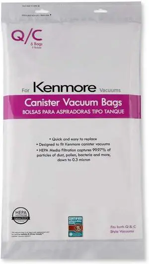 Compatible with Kenmore Canister Vacuum Bags Type Q/ HEPA - Models 5055 50557 50558 20-53292 53291 200 400 700 800 Series - Pack of 6 Premium Cloth Bags