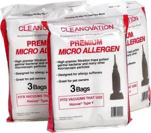 Premium Micro Allergen Vacuum Bags (9-Pack) | Compatible with Hoover Type Y Upright Vacuums | High-Filtration Electrostatically Charged Disposable Bags