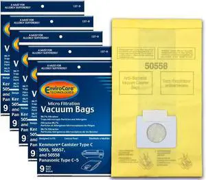 Replacement Vacuum Bags Designed to fit Kenmore Canister Type C or Q 50555 50558 50557 and Panasonic Type C-5 45 pack