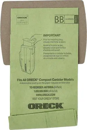 Vacuum Cleaner Bags for Buster B Canister Vacs Pack of 8 Green Type BB Part # AK1BB8A Vacuum Bags Refill