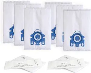 Replacement GN Vacuum Cleaner Bags Compatible with Miele Classic C1 Complete C2 Complete C3 S227/S240 S270 S400 S2 S5 S8 Series Canister Vacuum Cleaner (6 Pack Dust Bags + 2 Set Filters)