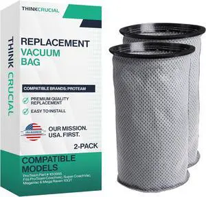 Replacement Reusable Cloth 10QT Vacuum Bag  Compatible with ProTeam Part # 100565 - Fits ProTeam Coachvac Super CoachVac MegaVac & Mega Raven 10QT  (2 Pack)