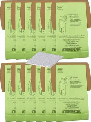 Compatible with oreck vacuum bag Type bb Compact Canister Bags (12 Pack With Motor Filter) PKBB12DW