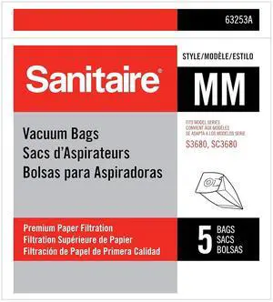 MM Premium Paper Bag (Pack of 5) Fits Models S3680 & SC3680 Canister Vacuums 63253A White