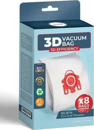 Compatible FJM Vacuum Cleaner Bags Replacement Vacuum Bag Type FJM AirClean 3D Efficiency Dust Bag. 8 Pack FJ8PSK
