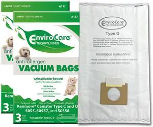 Envirocare Replacement Allergen Vacuum Bags for Kenmore Canister Type C and Q 50555 50558 50557 and Panasonic Type C-5 6 pack