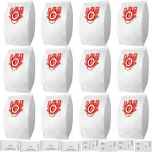 12 Pack Miele AirClean 3D FJM Vacuum Cleaner Bags Replacement Compatible with Miele Compact C2 Complete C1 Compact C1 S246-S256i S300 S500 S700 S4000 and S6000 Series canister vacuums Part # 10123220