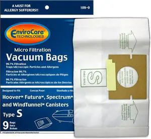 Replacement Micro Filtration Vacuum Cleaner Dust Bags made to fit Hoover Style S Futura Spectrum Power Max Canister Vacuum Cleaners 9 pack