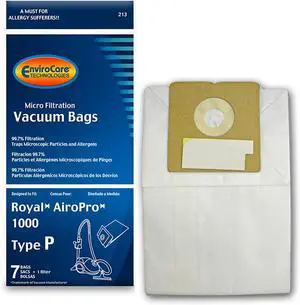 Replacement Micro Filtration Vacuum Bags Designed to fit Royal AiroPro Type P Canisters 7 bags and 1 Filter