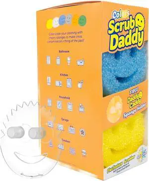 6 Kitchen Sponges & 1 Daddy Caddy Dish Sponge Holder - BPA Free & Made with Polymer Foam - Stain & Odor Resistant Scratch-Free Multipurpose Scrubbers
