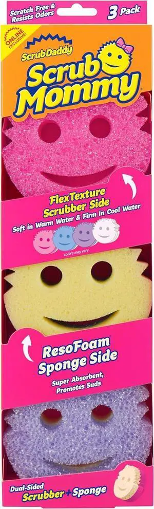 Scrub Mommy Sponges - Dish Scrubber + Non-Scratch Cleaning Sponges Kitchen Bathroom + Multi-Surface Safe - Dual-Sided Dish Sponges for Scrubbing - Online Exclusive (3 Count)
