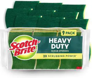 Heavy Duty Scrub Sponge 9 Kitchen Sponges Designed for Tough Messes in the Kitchen that Last 3X Longer* Best for Cast Iron Skillets and Outdoor Grills Flexible Durable and Strong