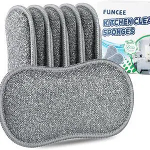 Non-Scratch Super Long-Lasting Scrubbing Pad 5 pk 10x4.5in. Best Reusable Multipurpose Scouring Sponge for Home Surfaces. Perfect Pro Grade Multi-Surface Scrubber Pads for Light-Duty Indoor Cleaning