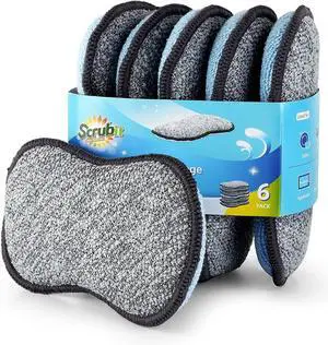 Multi-Purpose Sponges Kitchen by Scrub-it - Non-Scratch Microfiber sponges for Cleaning Along with Heavy Duty Scrubbing Power - Reusable Dish Sponge for Dishes Pots and Pans (6 Pack Small)