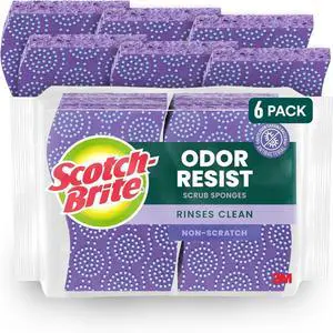 Odor Resist Non-Scratch Scrub Sponge Dishwasher-Safe Kitchen Sponges that Resist Bacterial Odors Multipurpose Dish Sponge for Gentle Cleaning 6 Dish Sponges