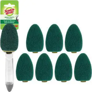 Heavy Duty Dishwand Kit 1 Dish Wand & 7 Sponge Refills Keep Hands Out of the Mess Removes Stuck-on Food Best for Cast Iron Skillets & Grill Grates Fits all Scotch Brite Refills